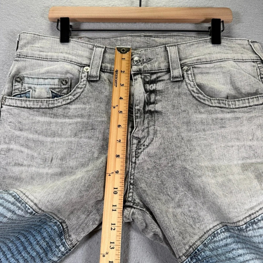 True Religion Men's Slim Fit Moto Run Stitch Jeans Size 34x35 Light Gray Wash‎